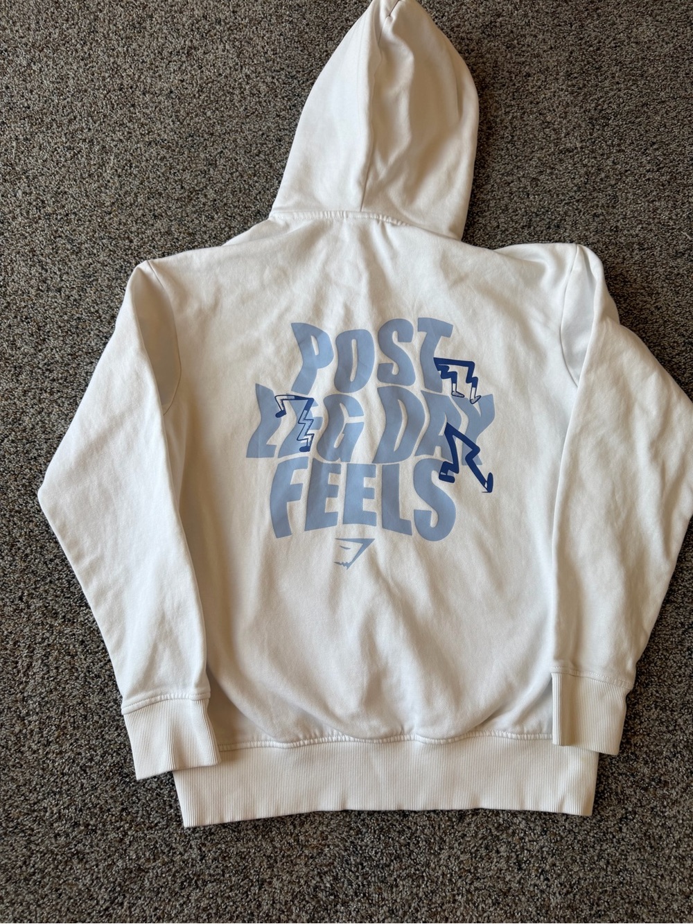 Gymshark Leg Day Oversized Hoodie XS White Post Leg Day Feels Graphic